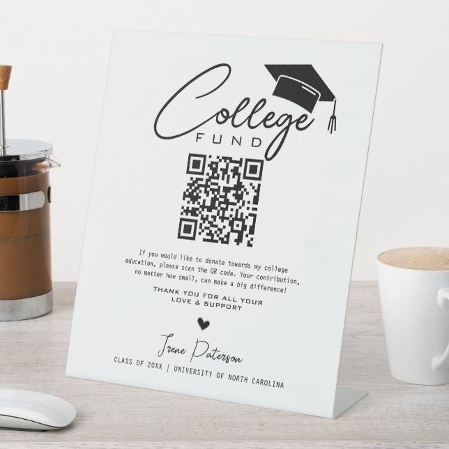 Signe De Table College Fund Qr Code Black White Graduation Modern (In SItu)