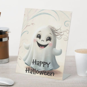 Signe De Table Conception de Halloween d'ami fantomatique adorabl