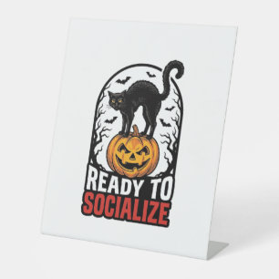 Signe De Table Conception d'humour de fête de chat Halloween soci