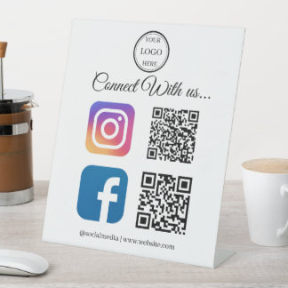 Signe De Table Connect With Us | Instagram & Facebook QR Pedestal