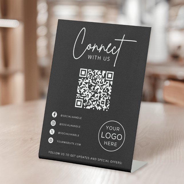 Signe De Table Connect With Us Social Media QR Code Business (Créateur téléchargé)