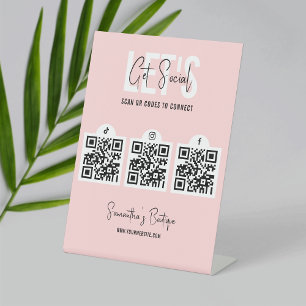 Signe De Table Connectez-Vous À Us 3 QR Codes Social Media Blush 