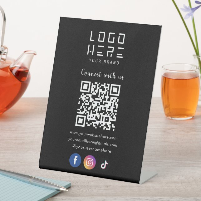 Signe De Table Connectez-Vous Aux Médias Sociaux Américains QR Co (In SItu)