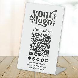 Signe De Table Connectez-vous avec nous Social Media QR Code Blan
