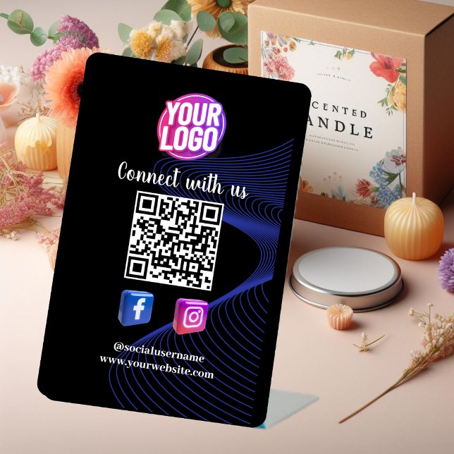 Signe De Table Connectez-vous avec nous | Social Media QR Code no (Créateur téléchargé)