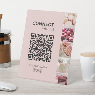 Signe De Table Connectez-vous avec nous Social Media QR Code Rose