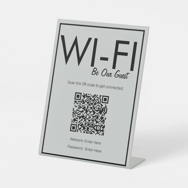 Signe De Table Connexion Wi-Fi Gris Moderne Code QR (Recto)