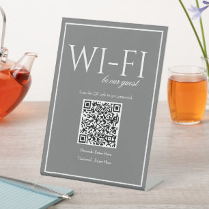 Signe De Table Connexion Wi-Fi Gris Noir Classique Sobre Code QR