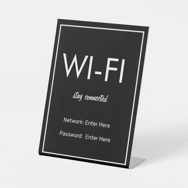 Signe De Table Connexion Wi-Fi Noir basique moderne Guest Pedesta (Recto)