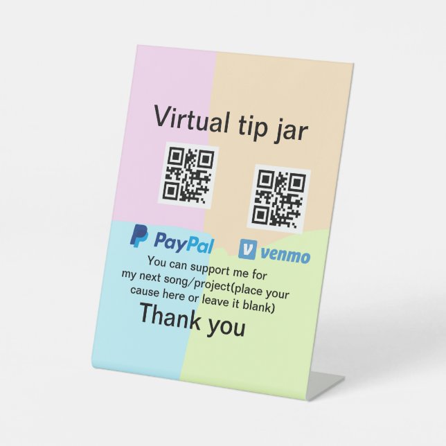 Signe De Table Conseil virtuel jar q r code argent don PayPal ven (Recto)