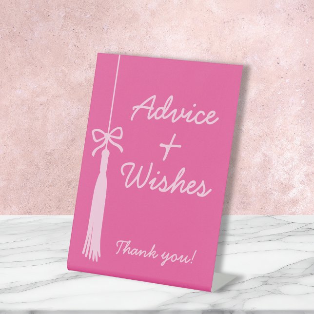 Signe De Table Conseils & Souhaits Coquette Bow Pink Grad Tassel (Advice & Wishes Coquette Bow Pink Grad Tassel Pedestal Sign)
