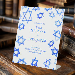 Signe De Table Cool aquarelle Blue Star de David Bar Bat mitzvah