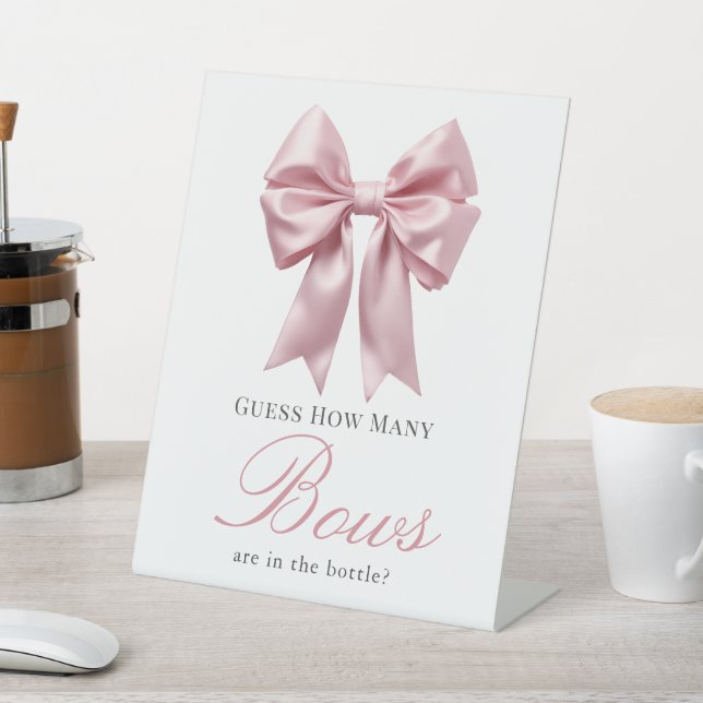 Signe De Table Coquette Bow Girl rose Baby shower Combien de vach (In SItu)