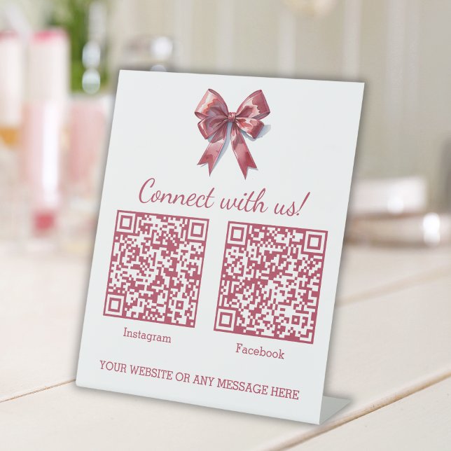 Signe De Table Coquette Pink Bow Business Deux codes QR (Créateur téléchargé)