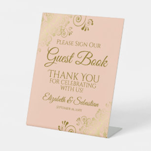 Signe De Table Coral Peach & Gold S'il vous plaît signer notre li