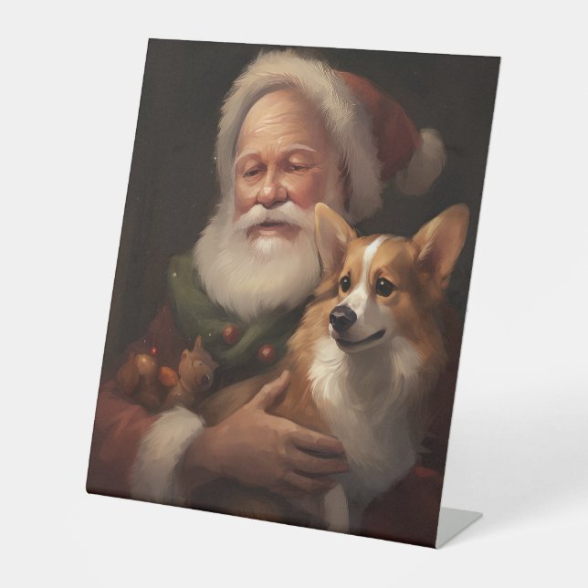 Signe De Table Corgi avec Noël Festif du Père Noël (Recto)