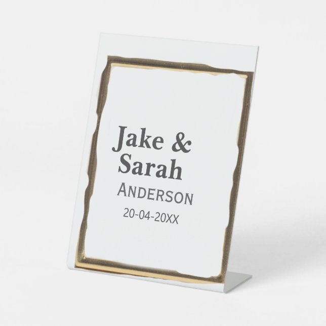 Signe De Table Couple name gray golden frame border wedding date  (Recto)
