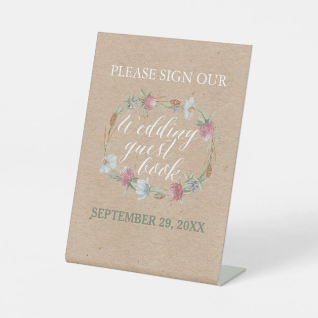 Signe De Table Couronne fleur sauvage Sur Mariage campagnard Kraf (Recto)