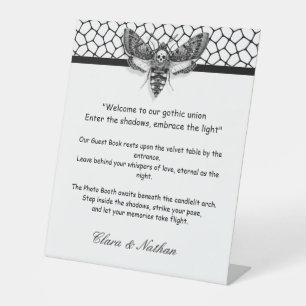 Signe De Table Crâne de Moth gothique Mariage [ Noir & blanc