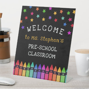 Signe De Table Crayons Stars Colorful Welcome Teacher's Classroom