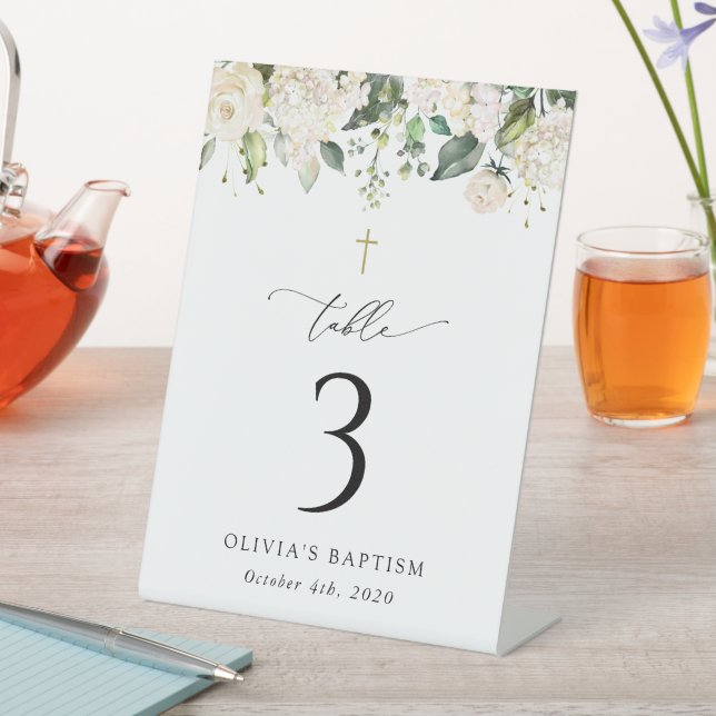 Signe De Table Cream White Flowers, Boho, Baptism Table Numbers (In SItu)