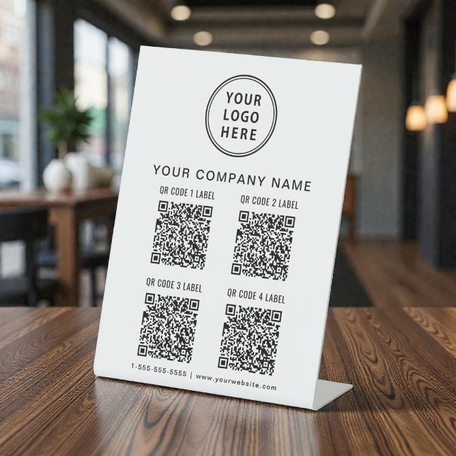 Signe De Table Créer vos 4 codes QR avec le logo de votre entrepr (Business Logo 4 QR Codes Pedestal Sign)