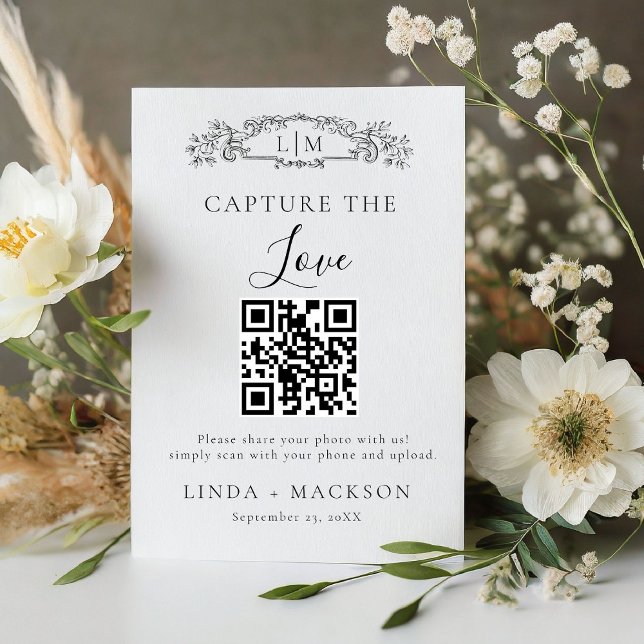 Signe De Table Crête botanique Capture amour code QR mariage Sign (Créateur téléchargé)