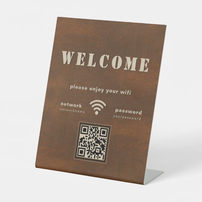 Signe De Table Cuivre rustique Brown métal Wi-Fi Bienvenue (Recto)