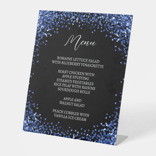 Signe De Table Curved Navy Blue Glitter Black Menu (Recto)
