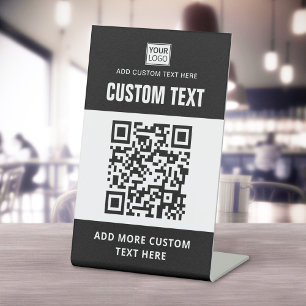 Signe De Table Custom logo, QR code and text black and white