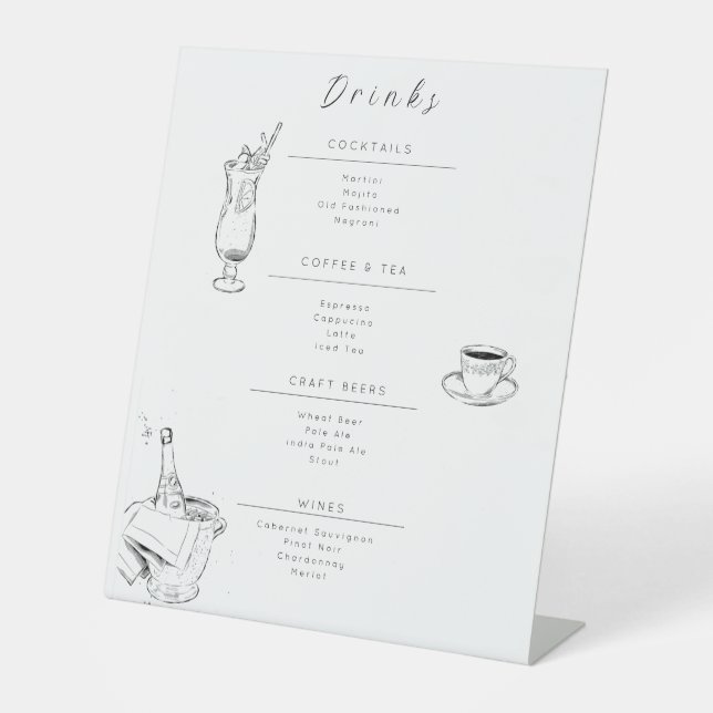 Signe De Table Customizable Wedding Drinks Menu Sign (Recto)