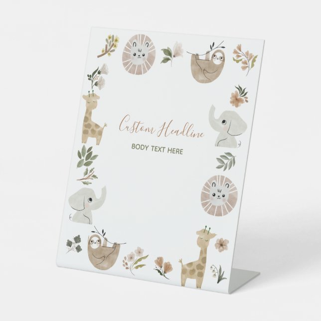 Signe De Table Cute Boho Safari Anamials Baby shower personnalisé (Recto)