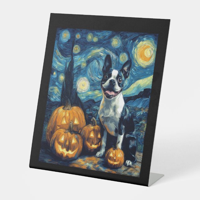 Signe De Table Cute Boston Terrier Dog Halloween Jack O Lantern P (Recto)