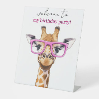 Signe De Table  Cute Giraffe with Pink Glasses