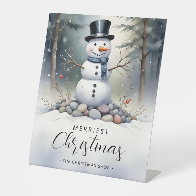 Signe De Table Cute Gorgeous Snowman Frosted Landscape Forest  (Recto)