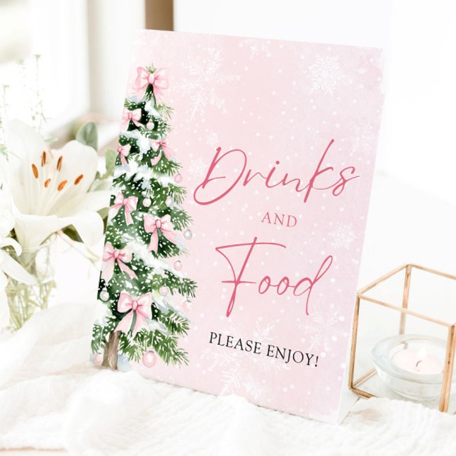 Signe De Table Cute Pink Bows Christmas Tree Nourriture et boisso (Cute Pink Bows Christmas Tree Food and Drinks Sign)