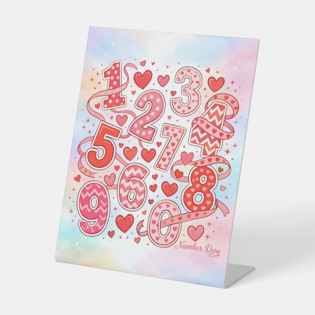 Signe De Table Cute Pink Numbers Maths Desk Art for Kids (Recto)