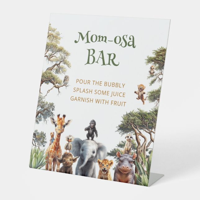 Signe De Table Cute Safari Animaux Mom-osa Bar Baby shower (Recto)