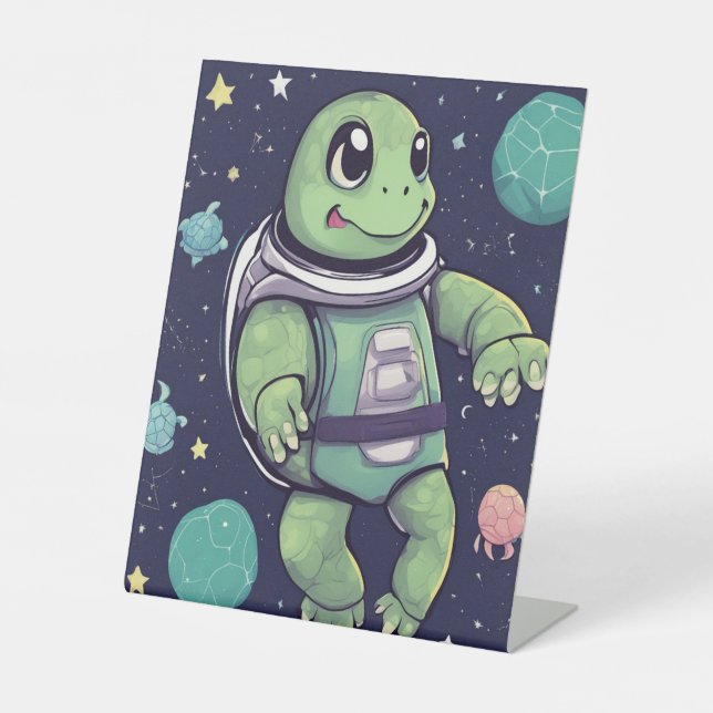 Signe De Table Cute Turtle Astronaut Space Party Display Stand (Recto)