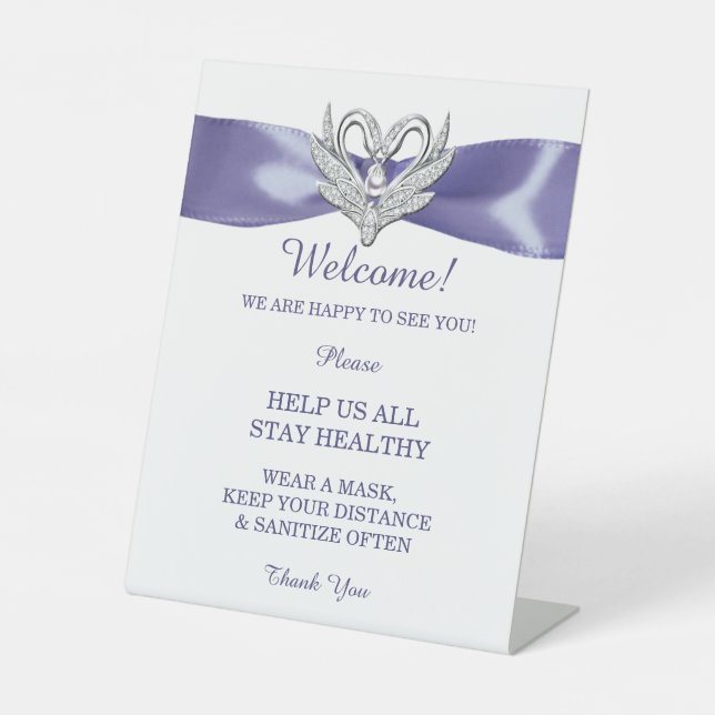 Signe De Table Cygnes d'argent bleu violet Sécurité Mariage (Recto)