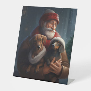 Signe De Table Dachshund Avec Noël Festif Du Père Noël