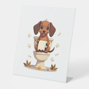 Signe De Table Dachshund Mignon Vintage sur Toilettes Dessin Anim