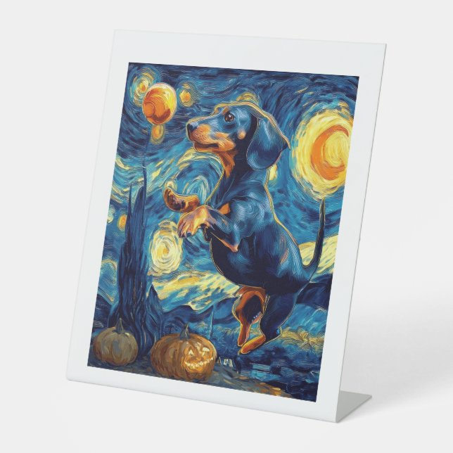 Signe De Table Dachshund of van gogh starry night halloween Funny (Recto)