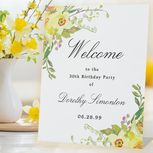 Signe De Table Daffodil Floral 30e fête d'anniversaire Bienvenue