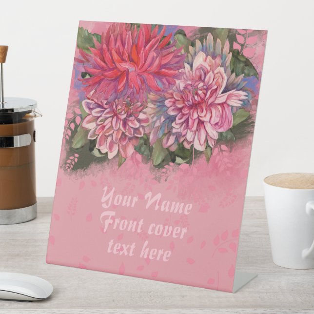Signe De Table Dahlias fleurs rose aquarelle (In SItu)