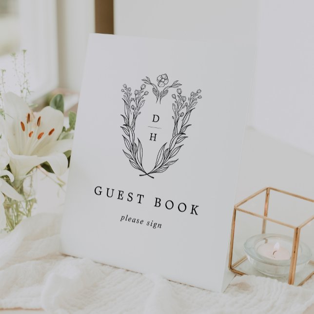 Signe De Table DAPHNE Noir Blanc Classique Mariage Livre d'or Sig (DAPHNE Black White Classic Wedding Guest Book Sign)