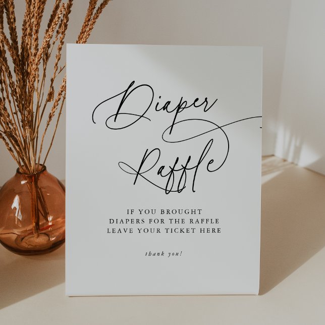 Signe De Table DARCY Simple Baby shower noir blanc Déchets Raffle (DARCY Simple Black White Baby Shower Diaper Raffle Pedestal Sign)