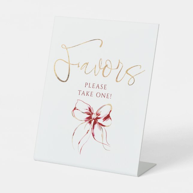 Signe De Table Dark Red and Gold Bow Bridal Shower Favors (Recto)