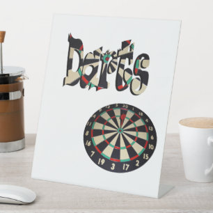 Signe De Table Darts Logo Et Dartboard,