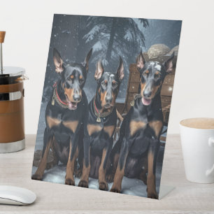 Signe De Table Décor de Noël Doberman Snowy Sleigh